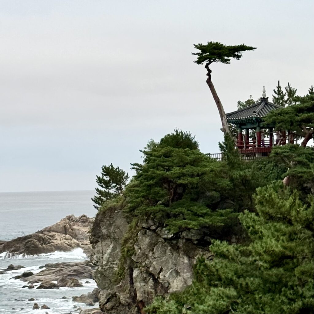 Uisangdae pavilion by the seaside on a cliff.