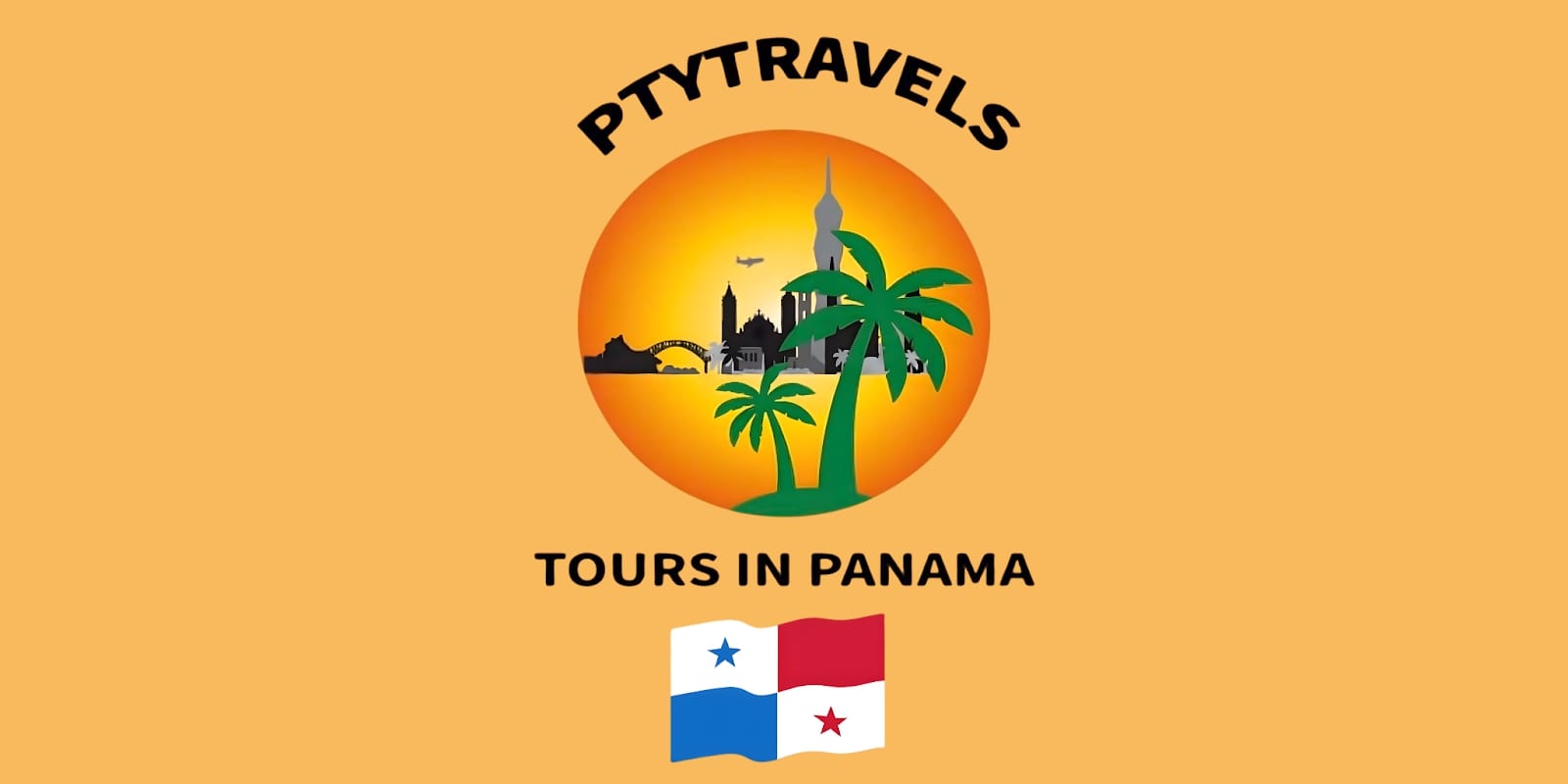 Logo of Ptytravels, featuring Panama's iconic skyline, tropical palm trees, and the national flag, symbolizing personalized tours."