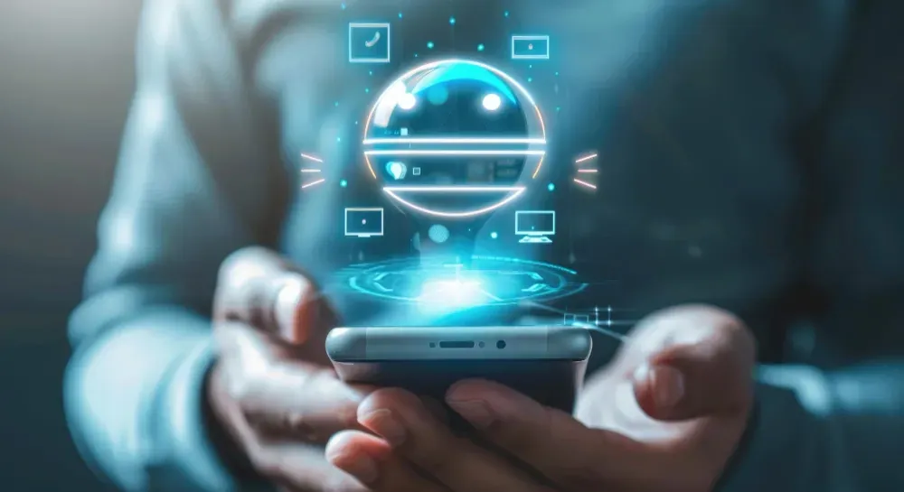 Technologie dat uit een telefoon komt.