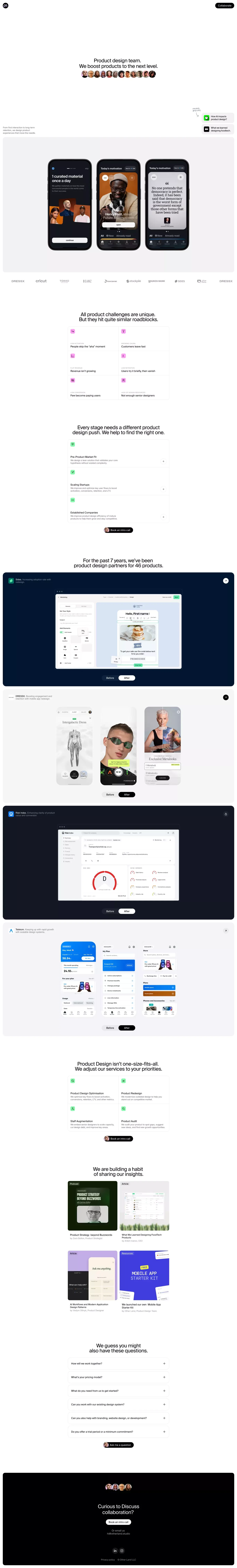 Other Land - Product Design team portfolio page screenshot showcasing Design and Tech design