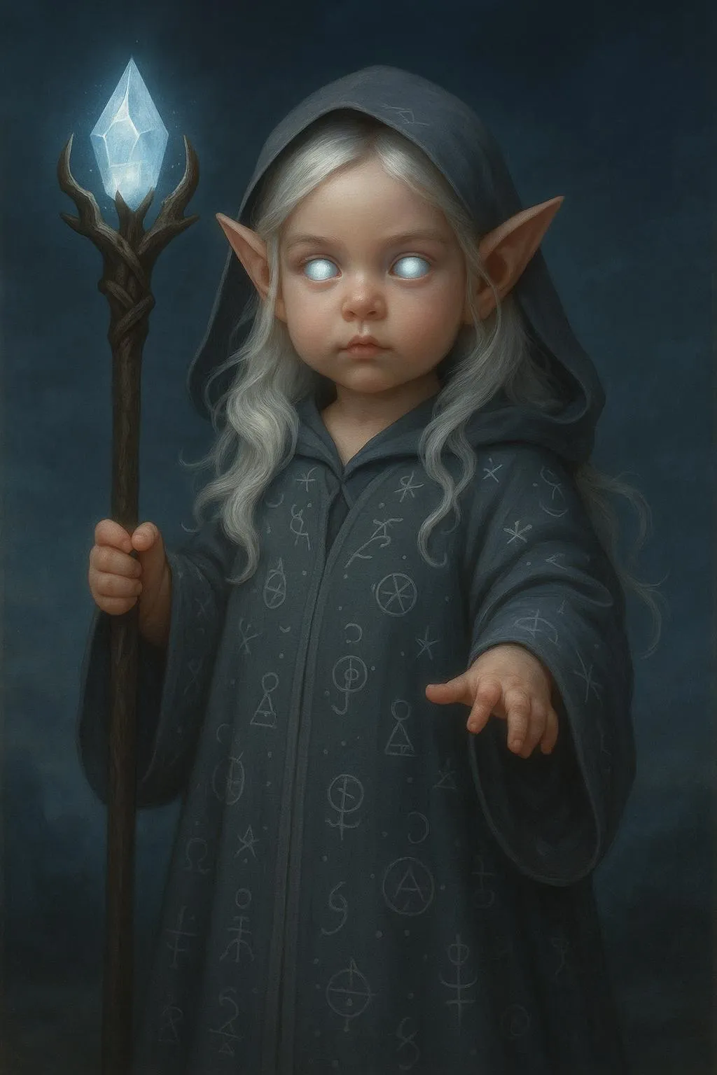 A little wizard baby generated by an AI 3D character generator.