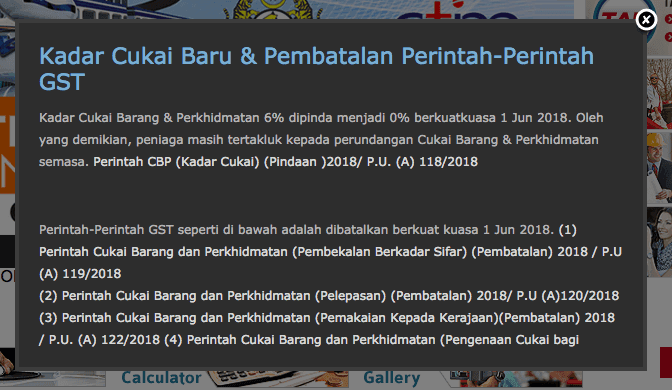 screenshot of Customs GST FAQ
