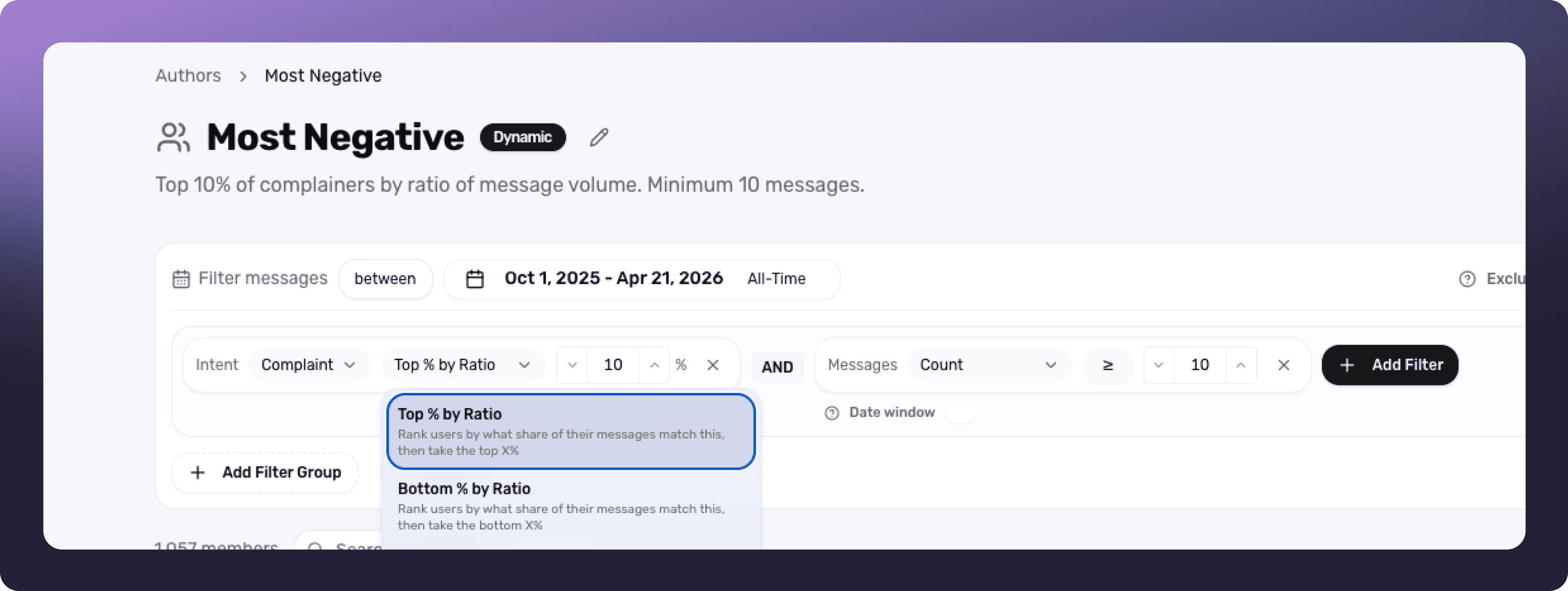 Building a cohort of the most-complaining users by ratio of complaints, not raw volume