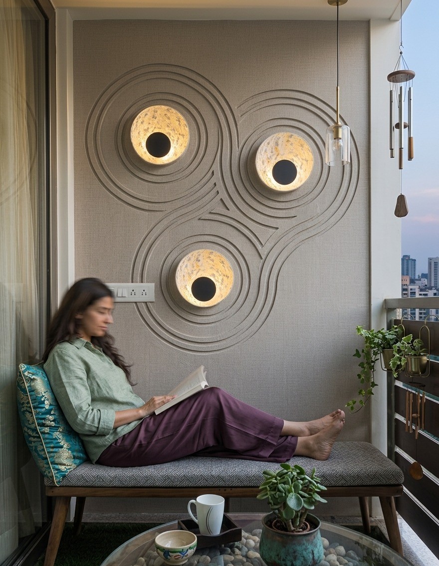 Vintage-modern living room with tufted sofas, false ceiling, and layered warm lighting.