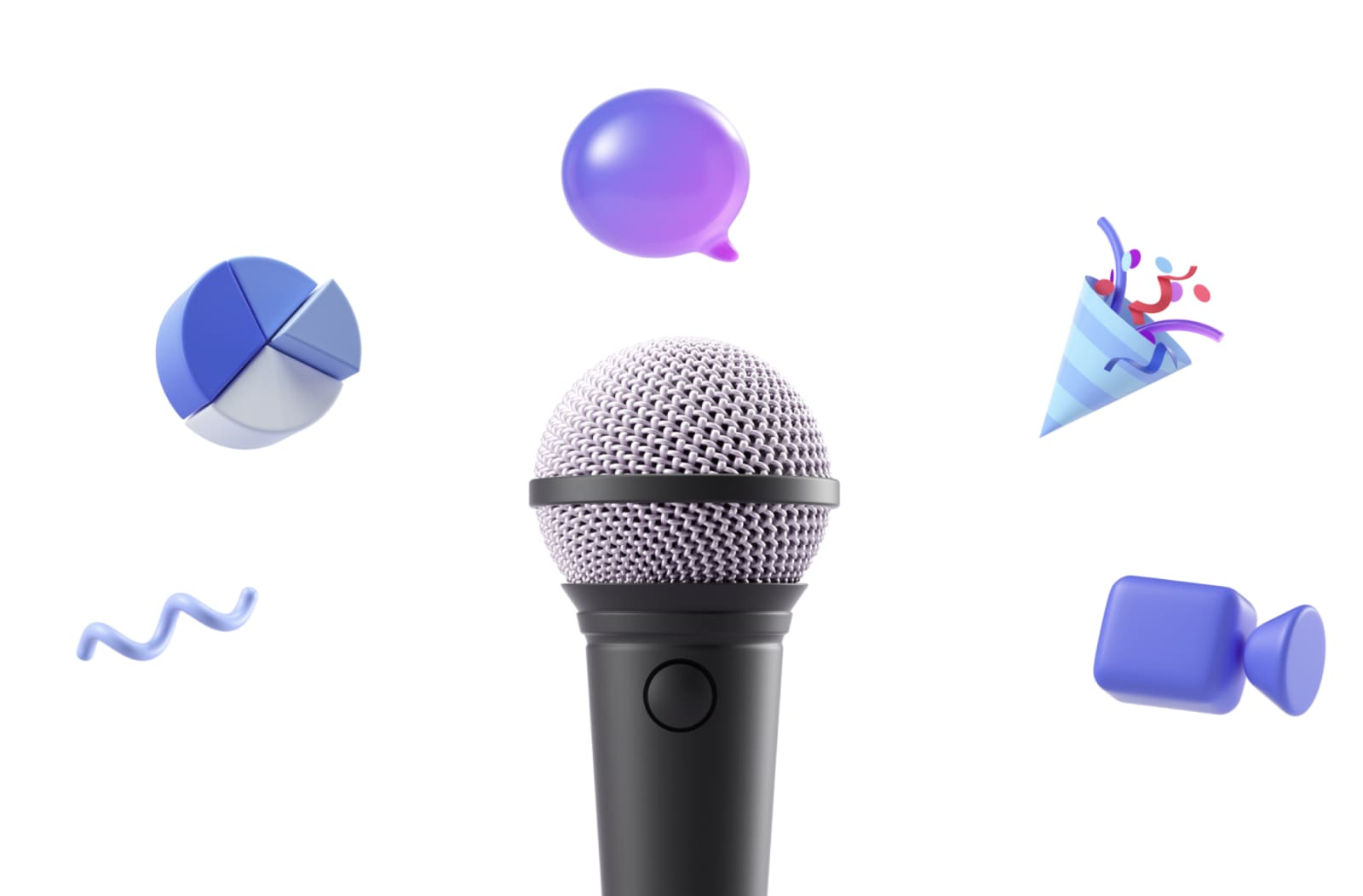A big mic surrounded by presentation elemnts