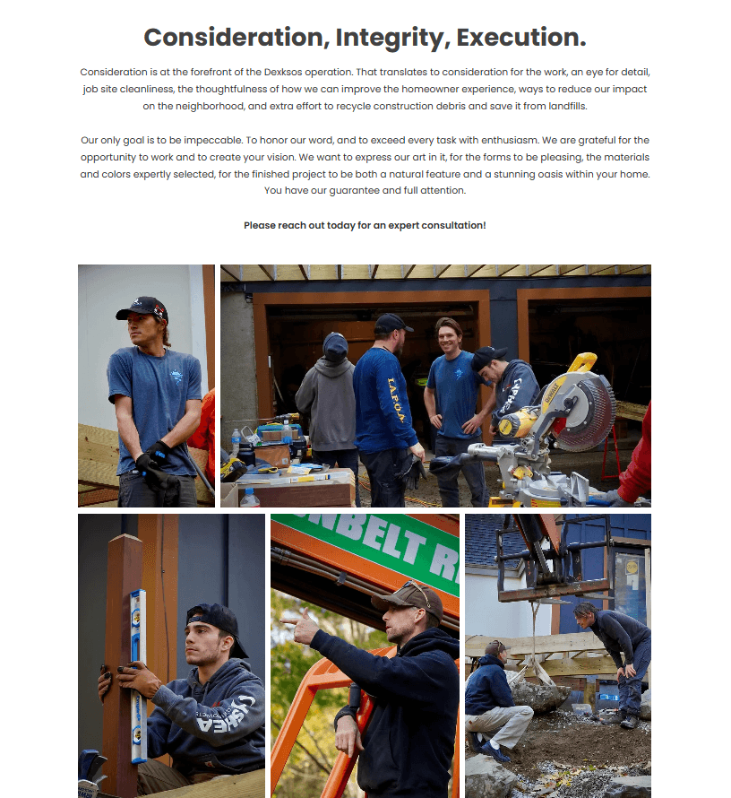 dexksos website about us page