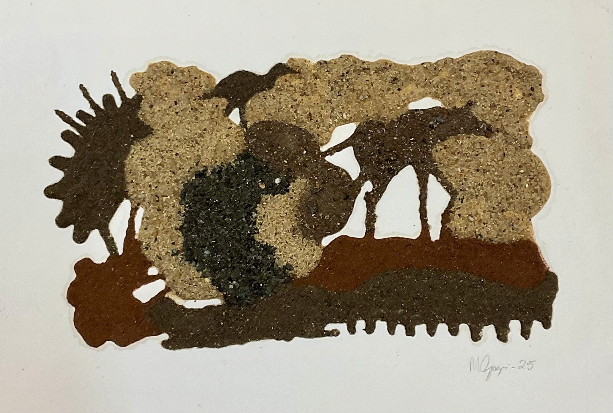 herd of sheep on road painting