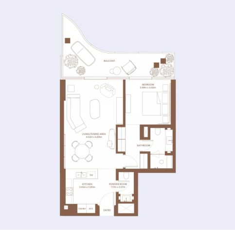 Dubai Harbour Residences 1-Bedroom Floor Plan