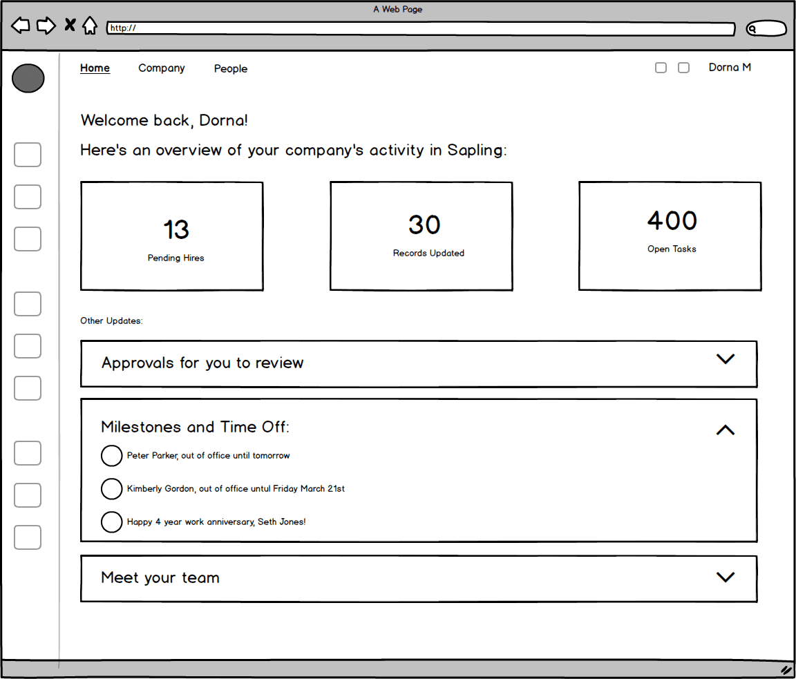 Updates Page wireframe variation A