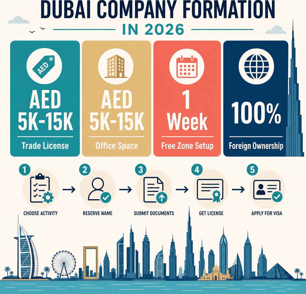 Infographic: Form a Company in Dubai in 2026: Step-by-Step Guide & Costs