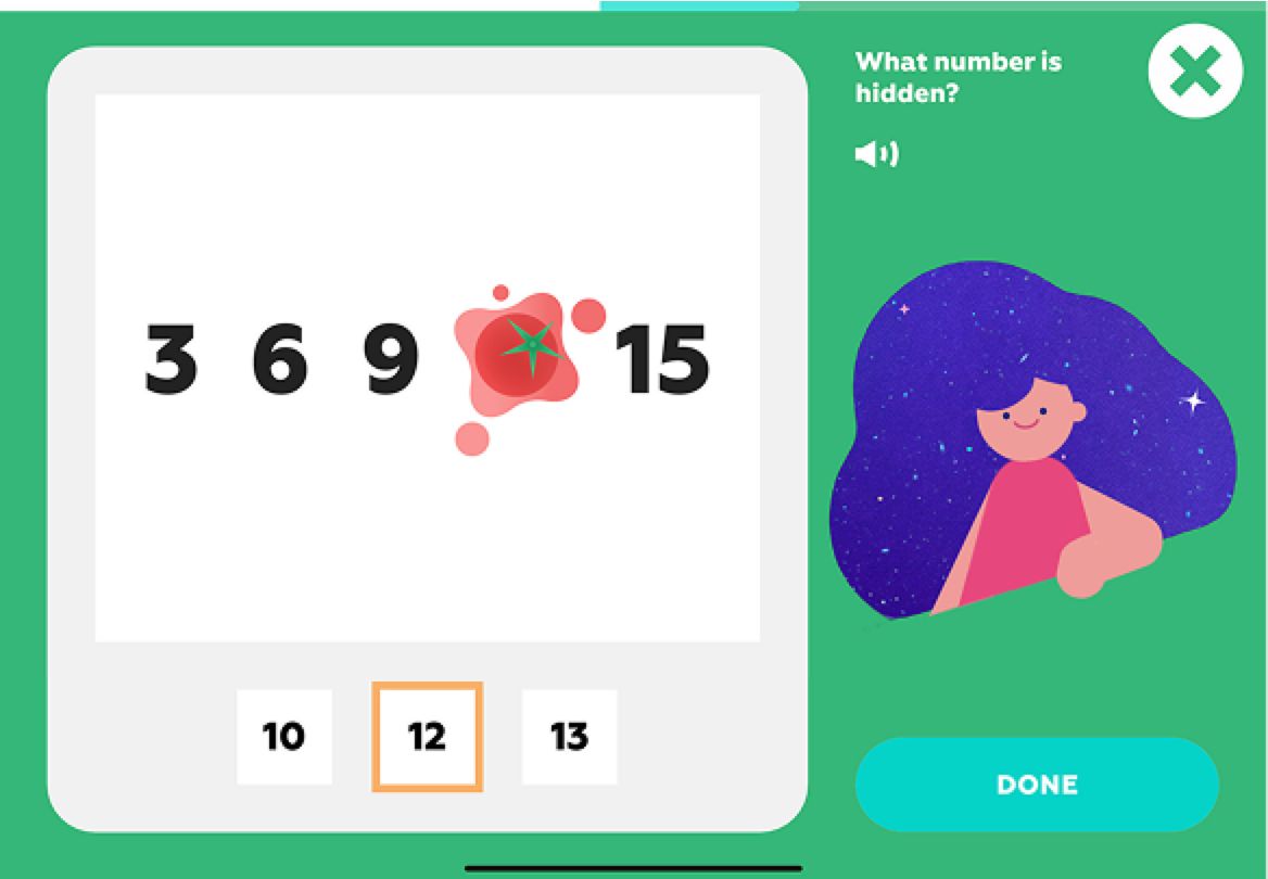 Number pattern task in the Funexpected Math app