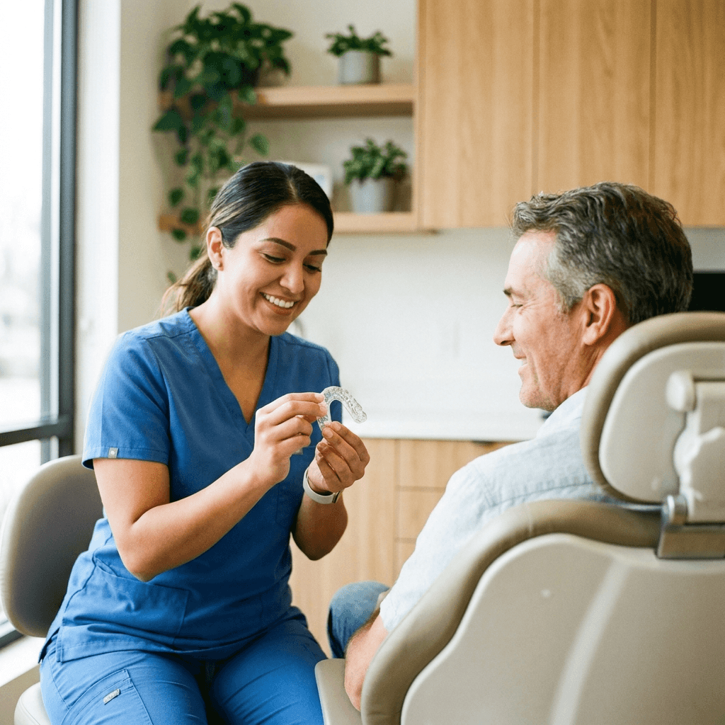 Satisfied patient displaying beautiful smile after successful dental implant treatment achieved through affordable financing options at Veda Family Dentistry in West New York.