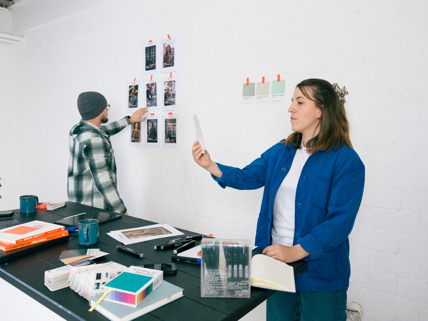Team working in an office watching at a presentation