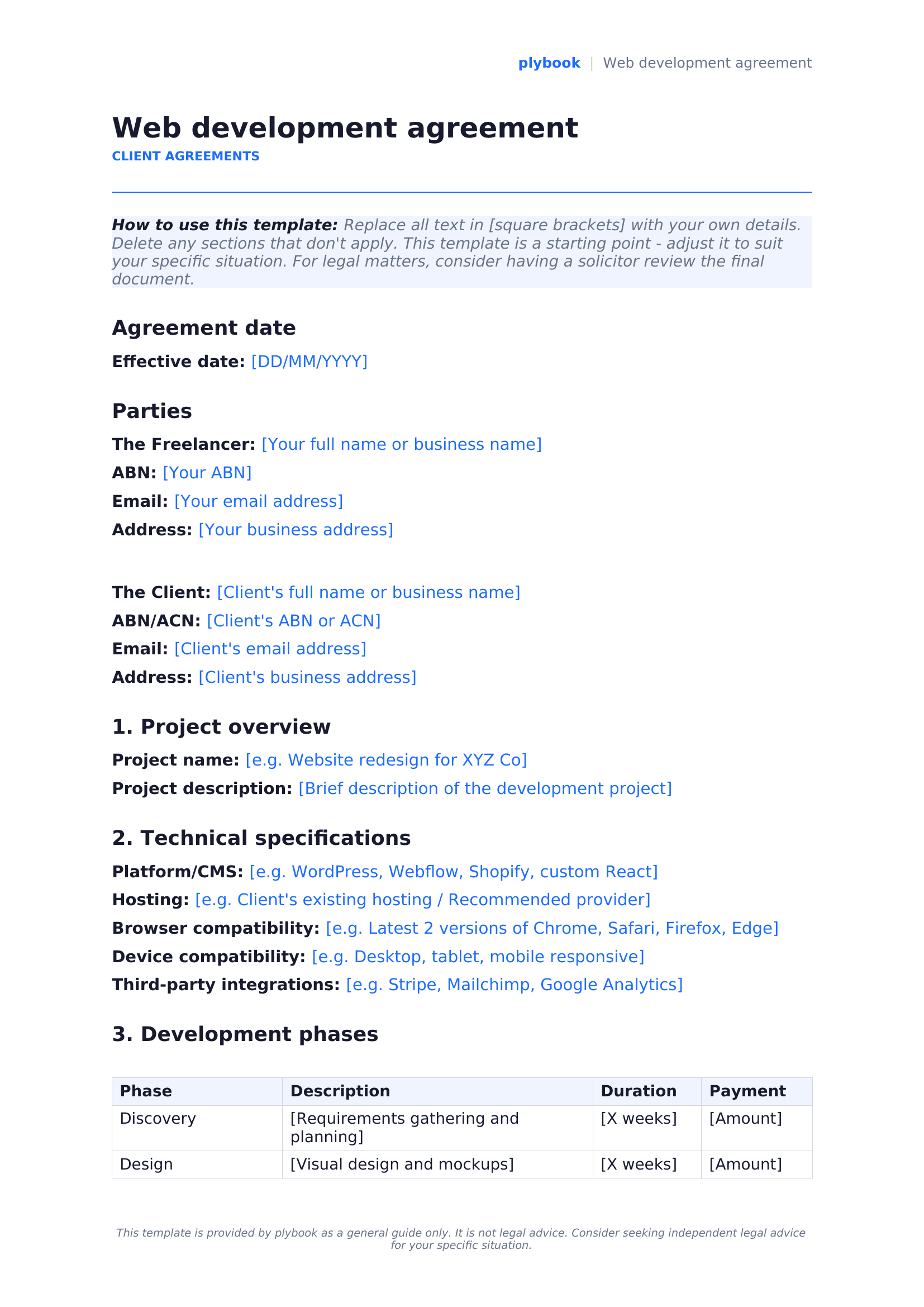 Web development agreement