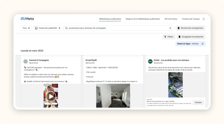 brand search result in Ad Library