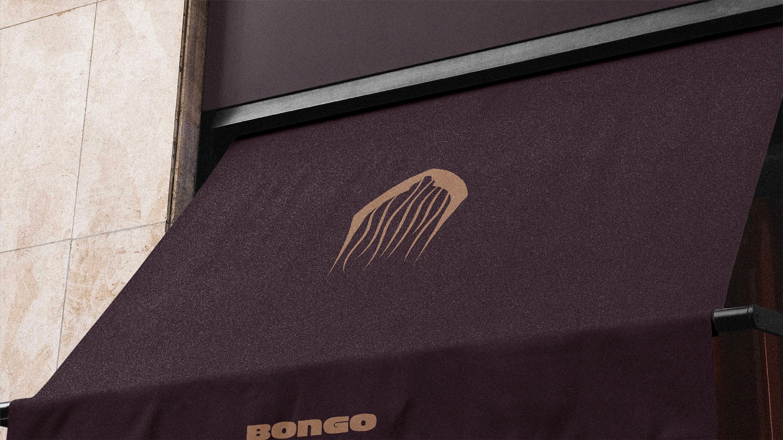 Exterior signage of Bongo, festive African restaurant in Paris, brand identity by Blackwave