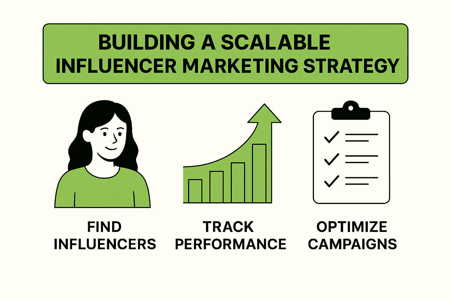Illustration about building a scalable influencer marketing strategy, showing key components like influencers and campaign metrics.