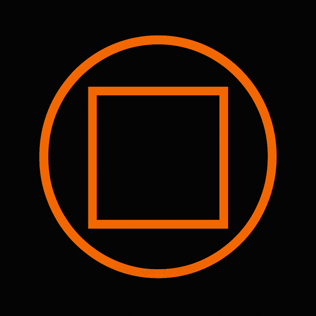 Orange Architect symbol — a glowing orange square inside a circle on a black background, representing the Architect role in Cirqus Heresy.
