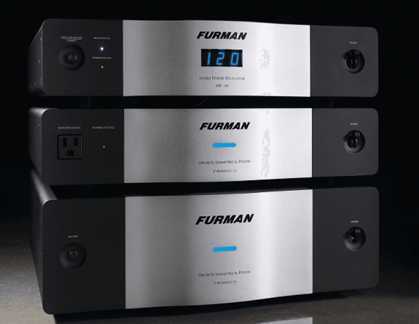 Three Furman power conditioners stacked.