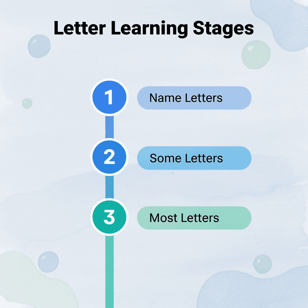 Timeline showing three stages of letter learning progression - Letter B Worksheets Preschool