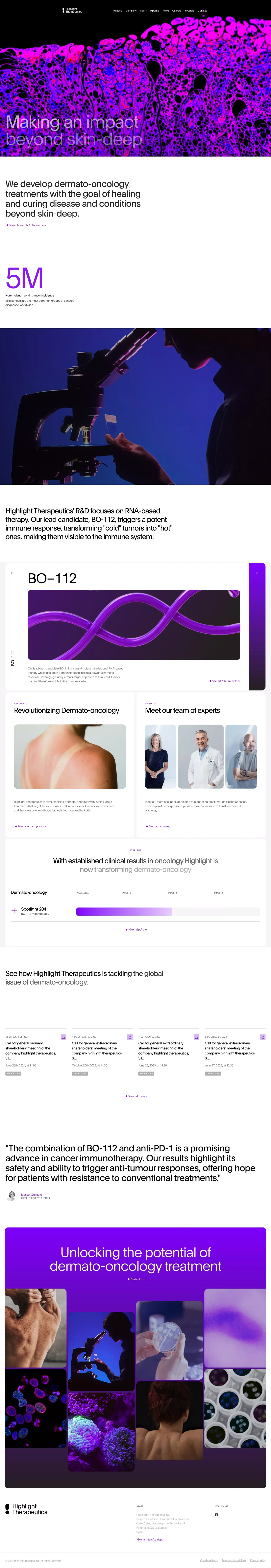 Highlight Therapeutics landing page screenshot showcasing Health & Fitness and Medical design