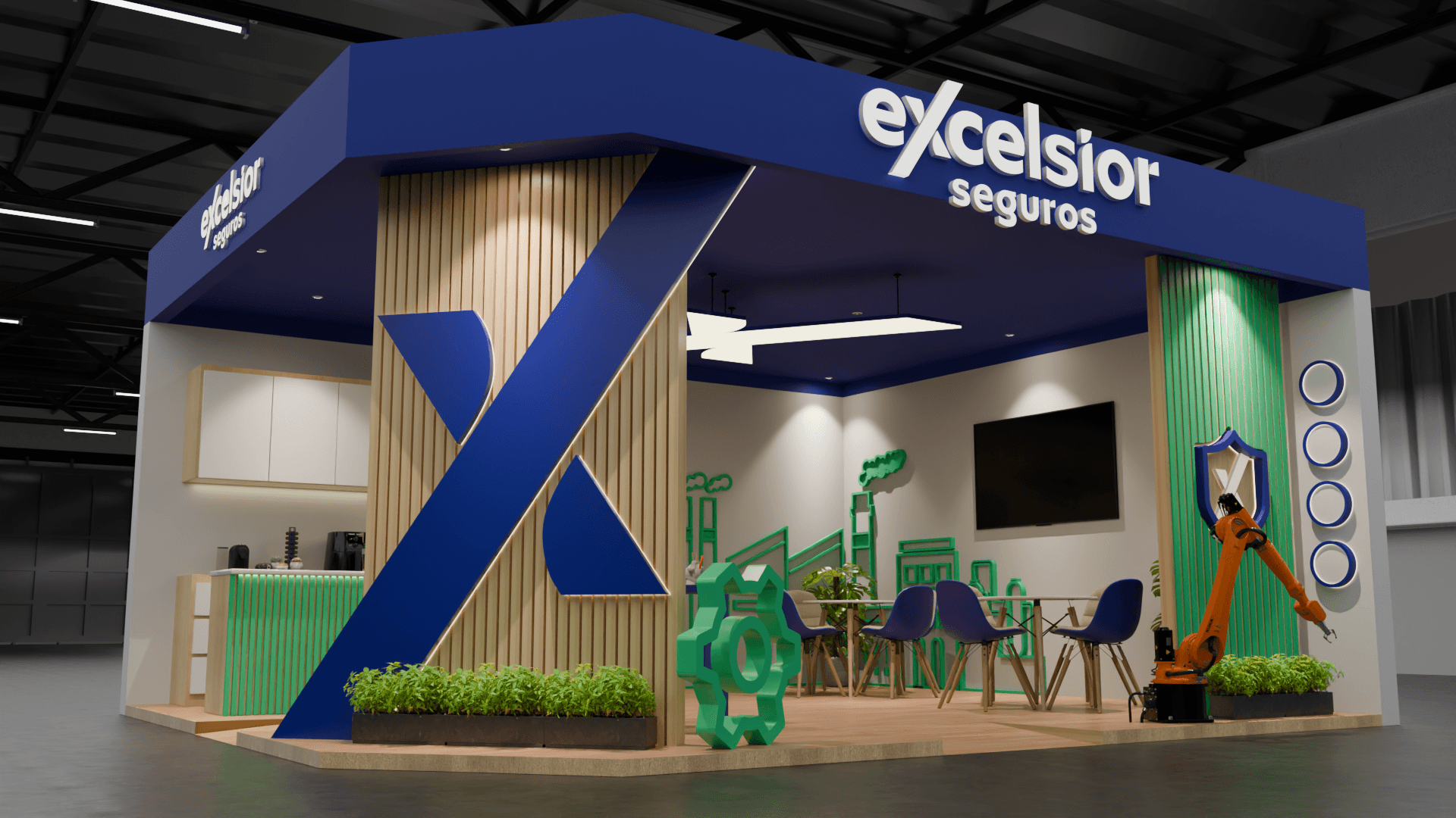 Futuristic bed with orange lighting and sleek design, set against a city skyline view.