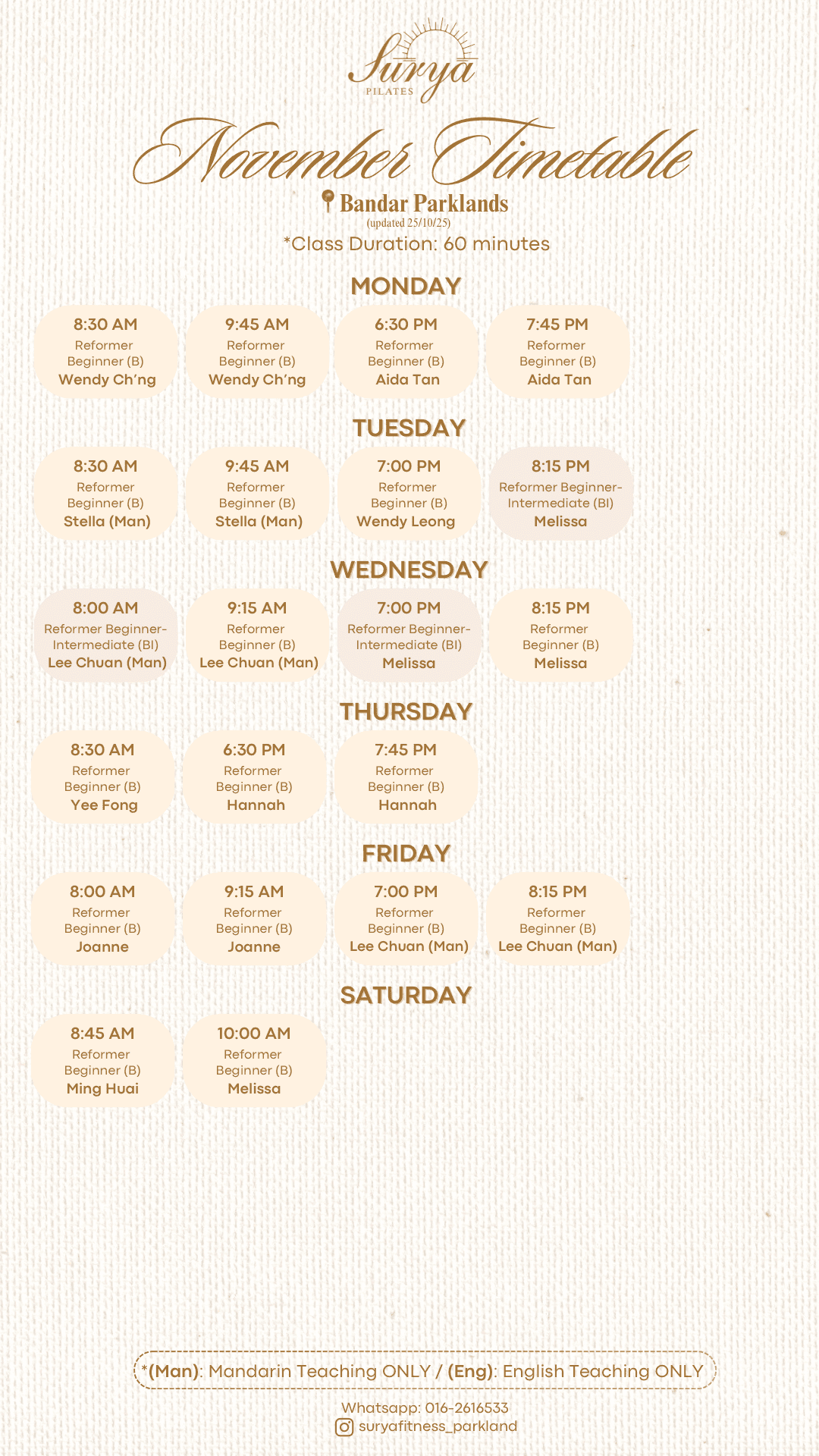 Surya Pilates Parkland Schedule