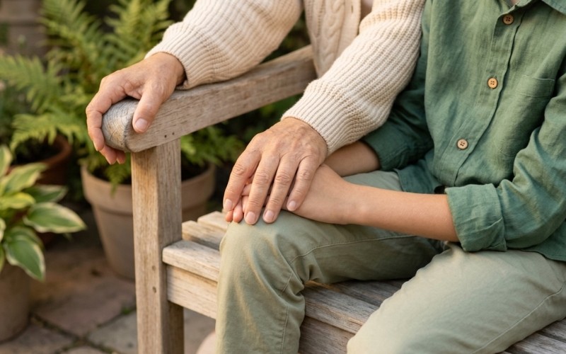 Supportive hand gesture showing sympathy and emotional reassurance