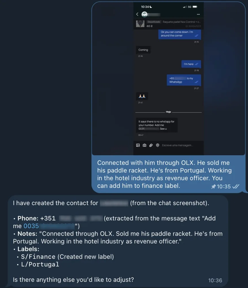 Lana AI correctly identifying the seller's phone number from an ambiguous WhatsApp conversation containing two numbers