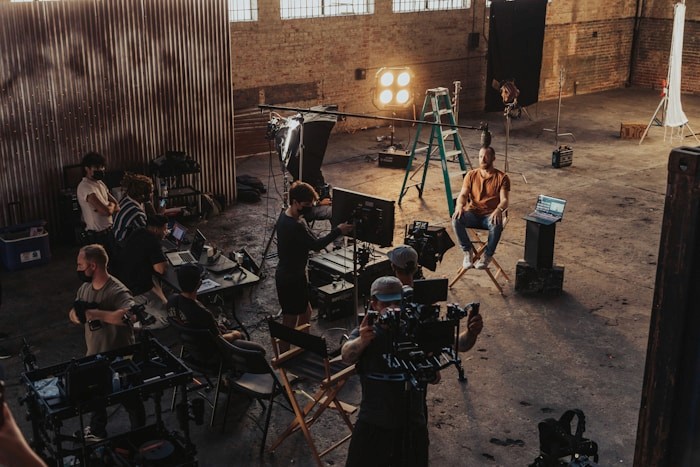 Film crew around a production camera