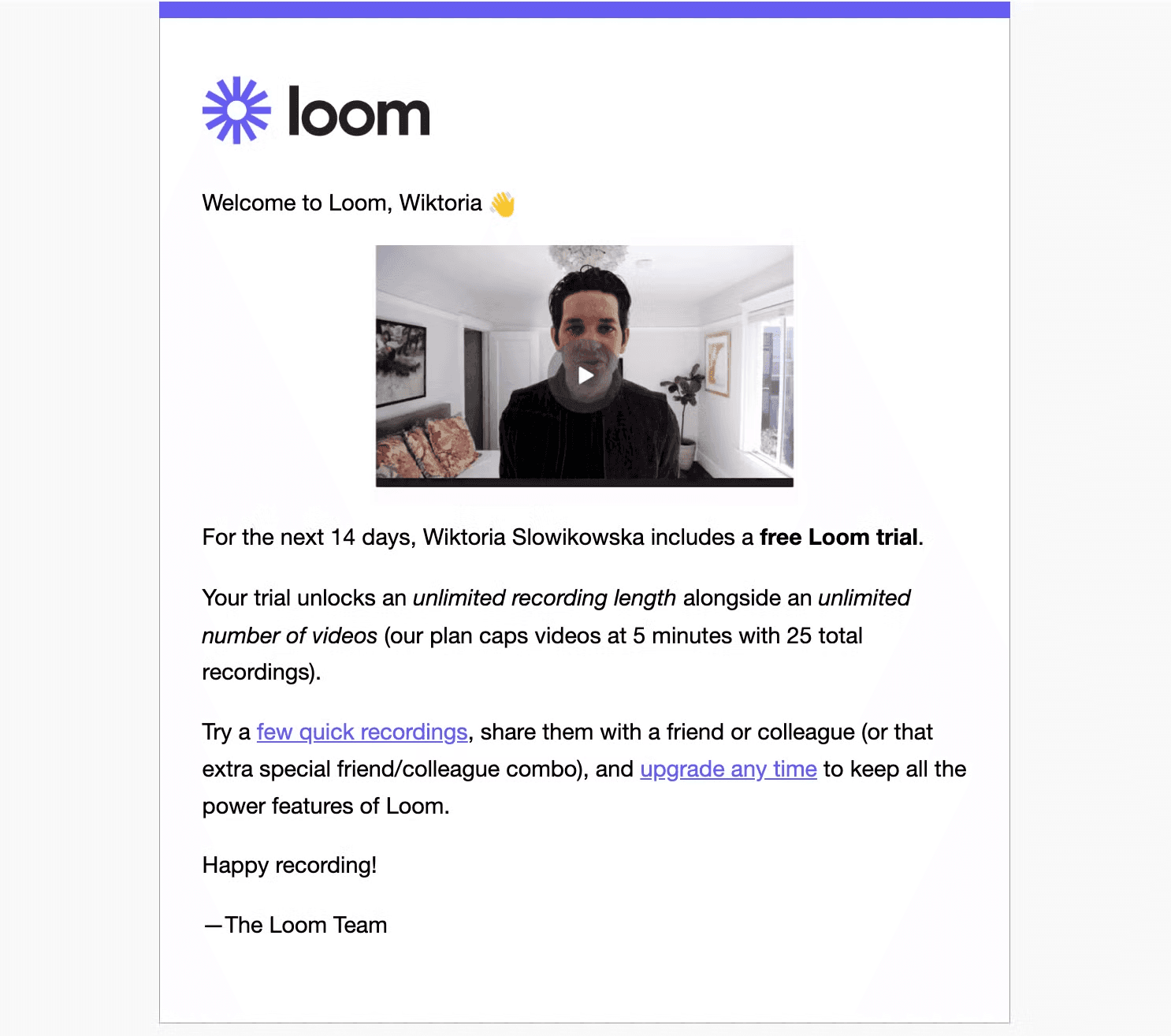 Loom onboarding email