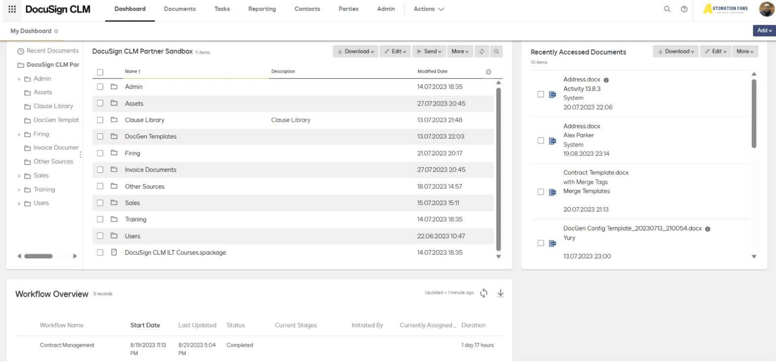 DocuSign CLM Platform Screenshot