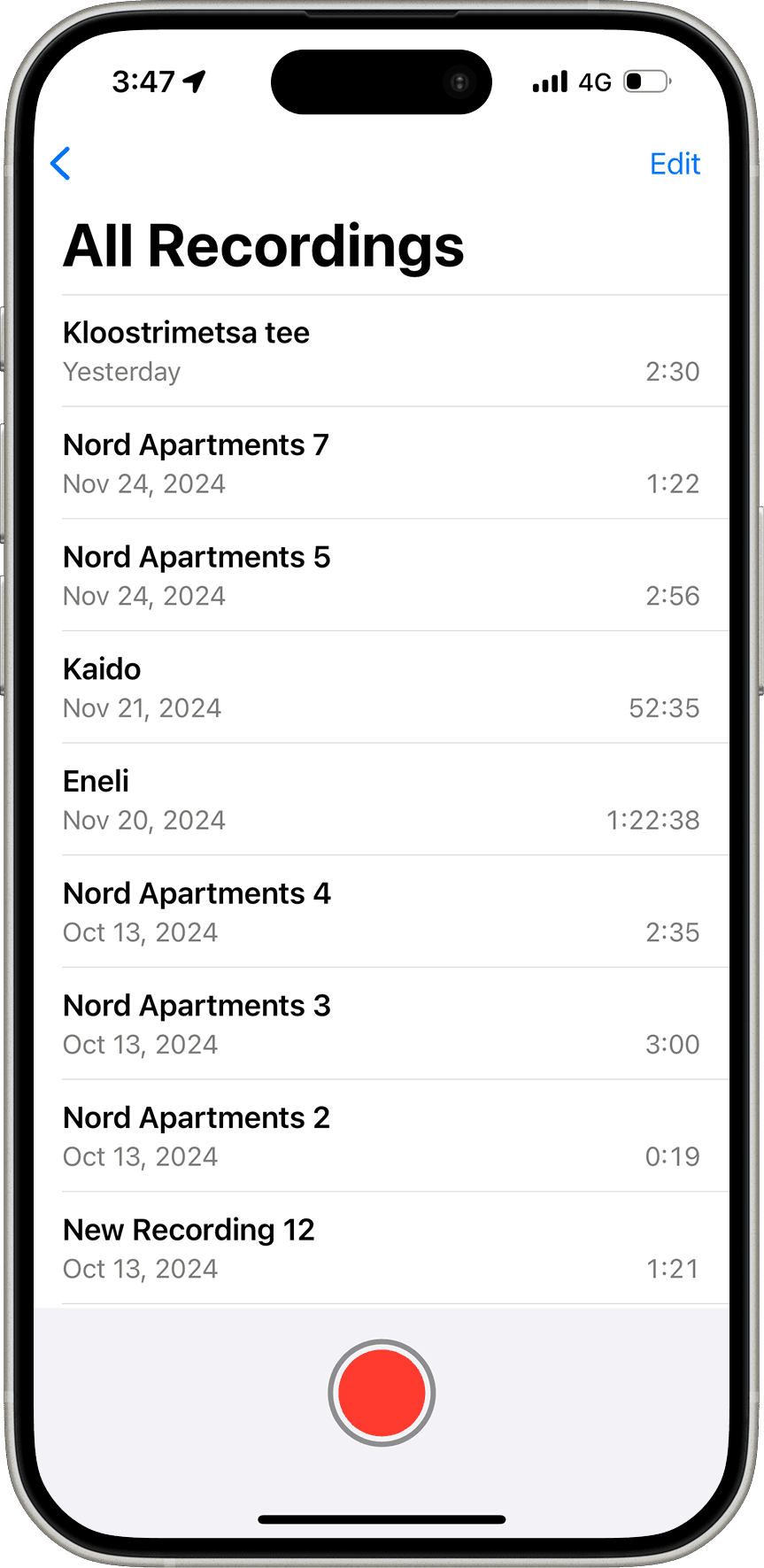 Screenshot of the current landing page of the Voice Memos app.