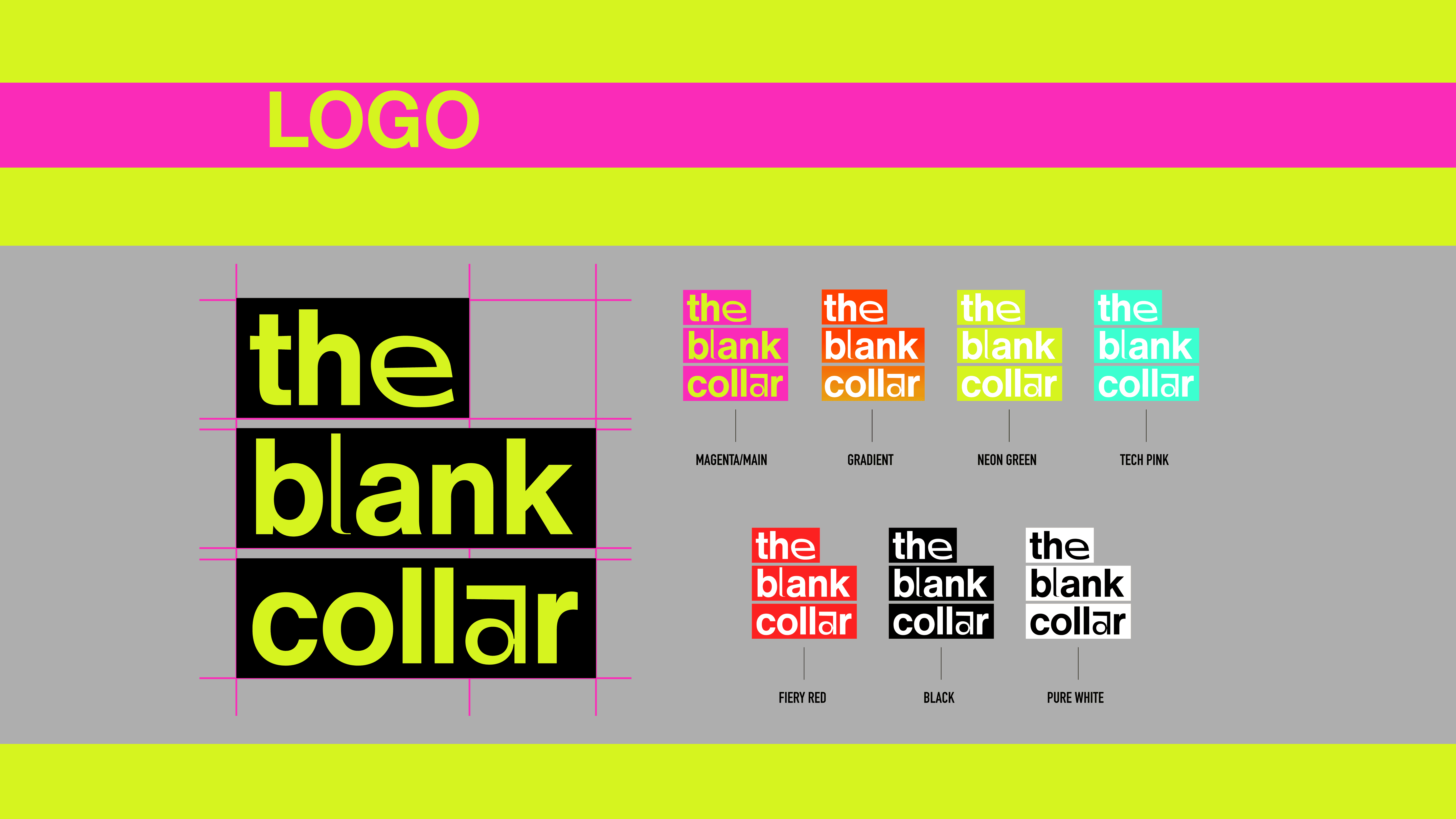 Logo usage variations designed by our team for The Blank Collar visual identity system