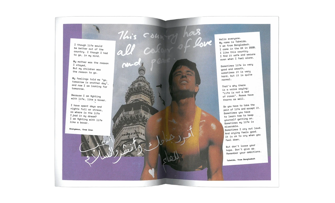 Double page avec écriture manuscrite "This Country has all color of love and peace."