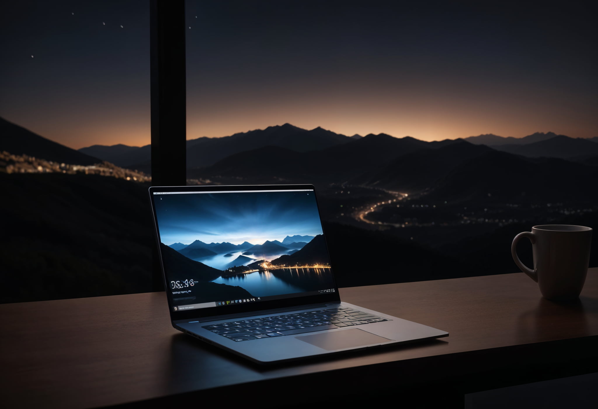 a picture of a laptop on a desk, landscape view