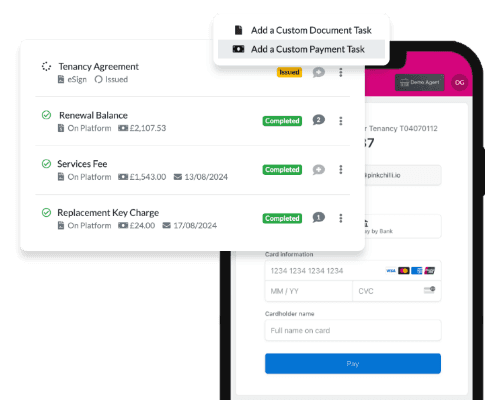 Payment tasks list in-front of tenant payment on mobile phone 