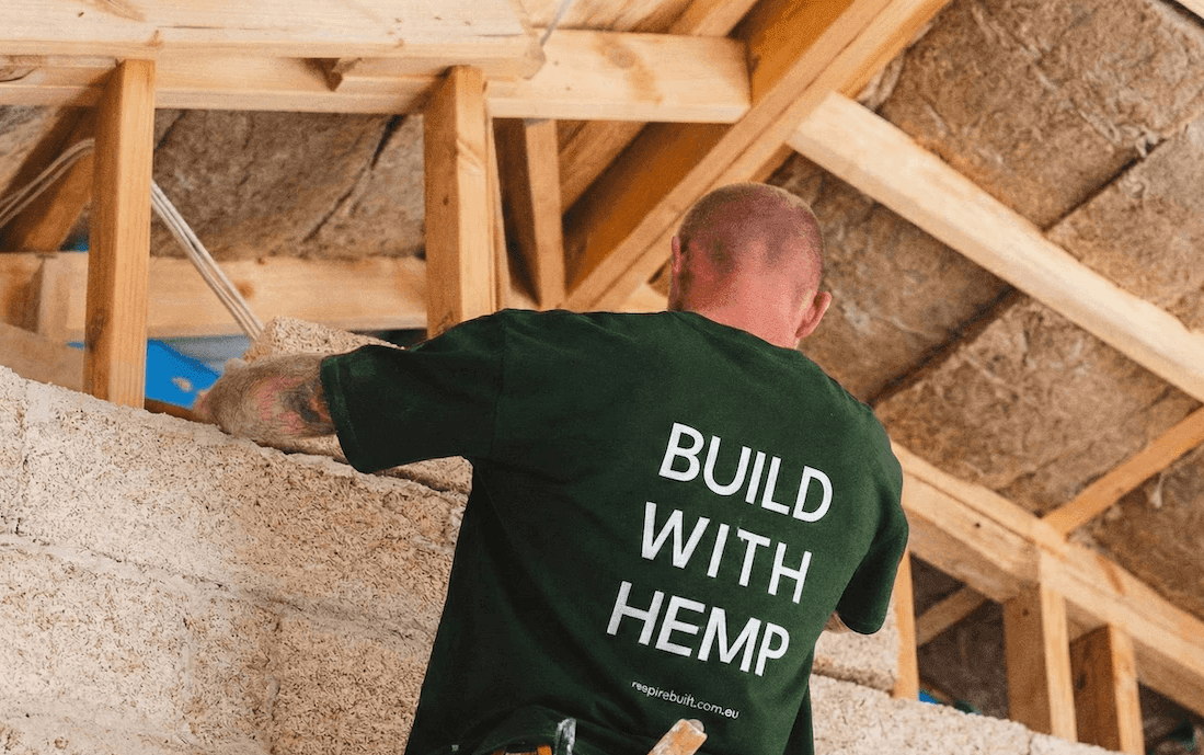 A RespiraBlock has been installed in a house in Kew, Melbourne by an installer wearing the Build with Hemp Respira t-shirt