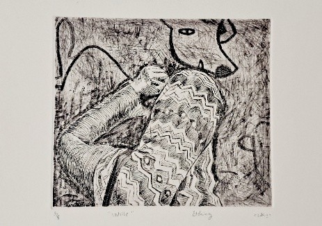 herd of sheep on road painting