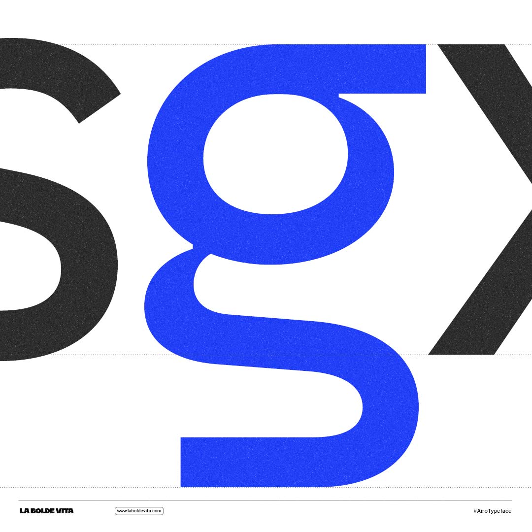 details of the letter "g" from airo text in blue on white background