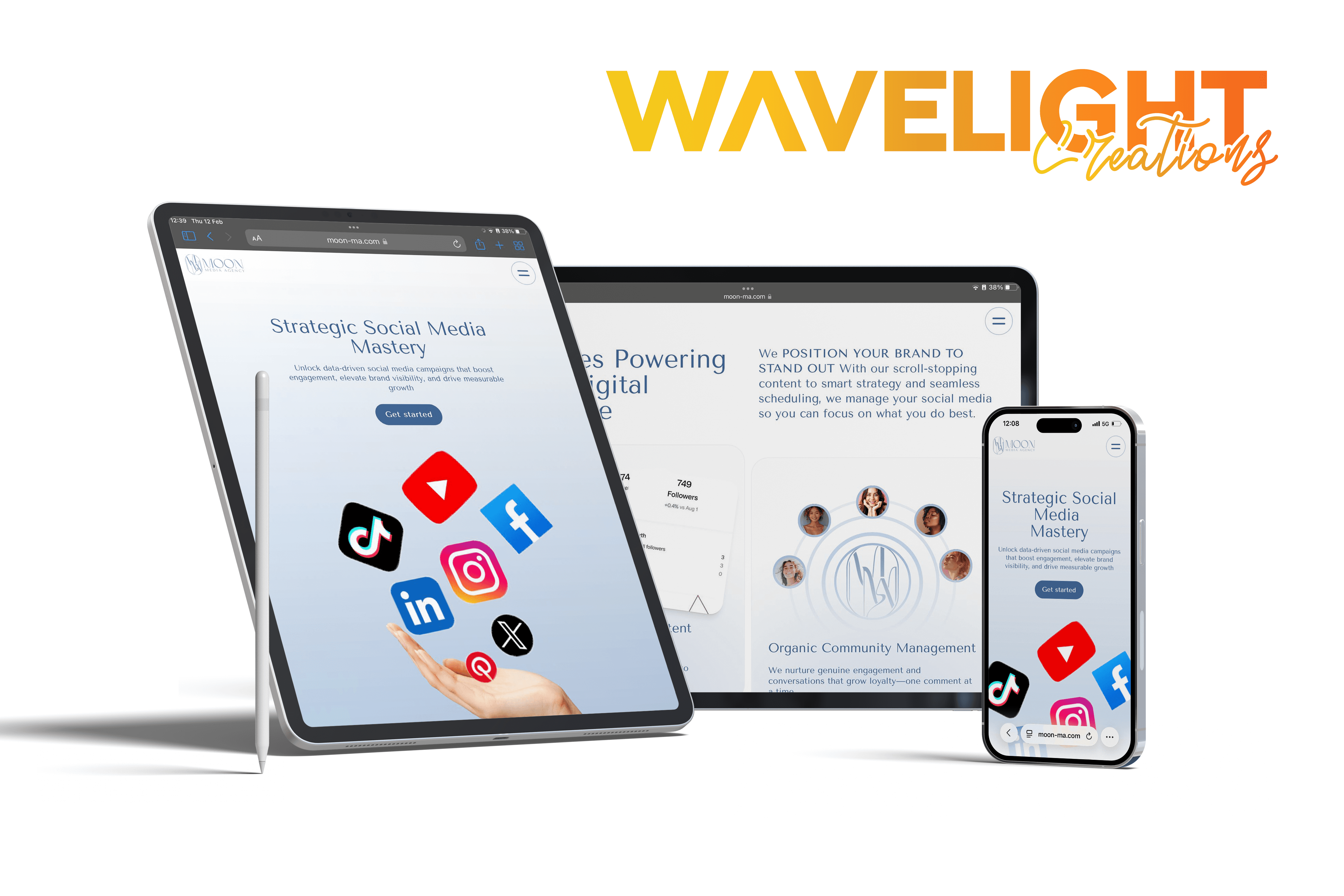Moon Media social media agency website design — WaveLight portfolio