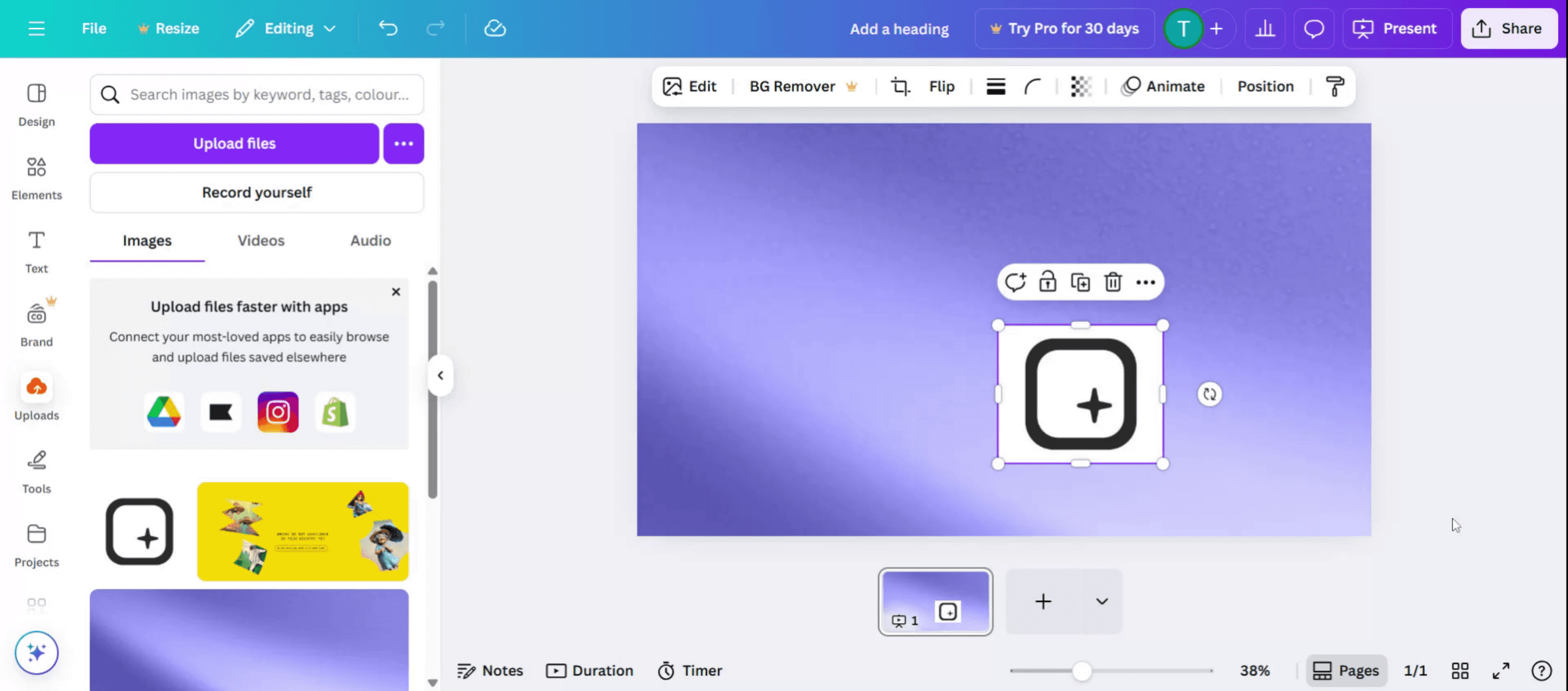 Begin by uploading your image to Canva.
