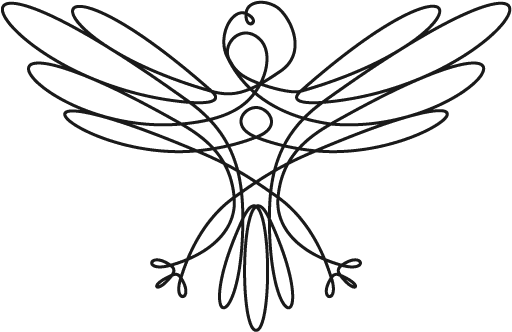 Black and white line art illustration of an eagle formed with just one line going in circles.