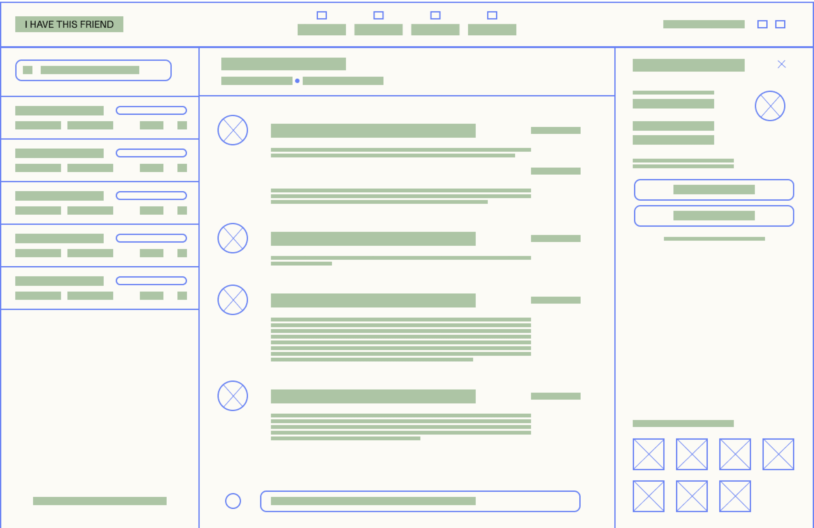 message dashboard low fidelity wireframe