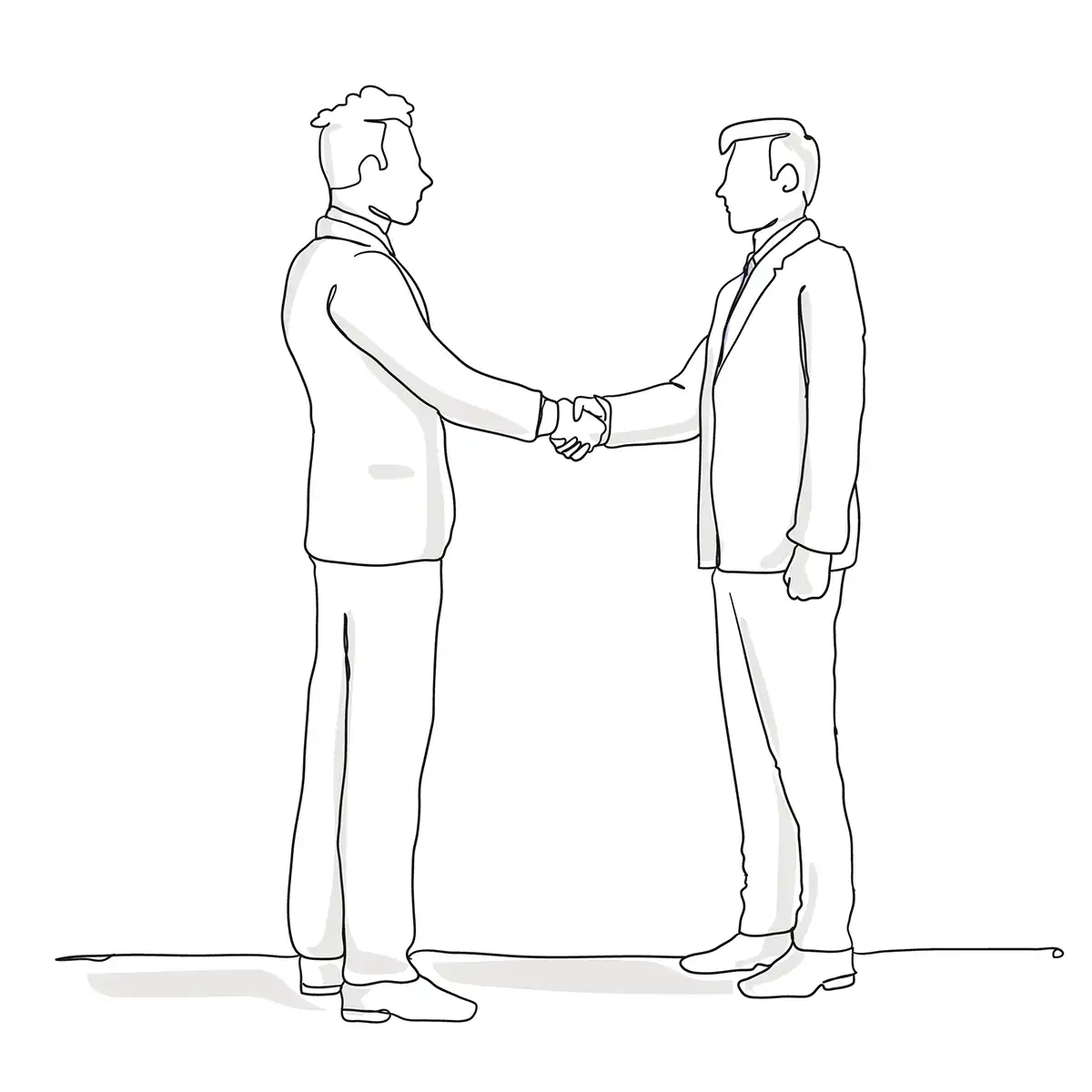 Lineart drawing of two men in business attire shaking hands
