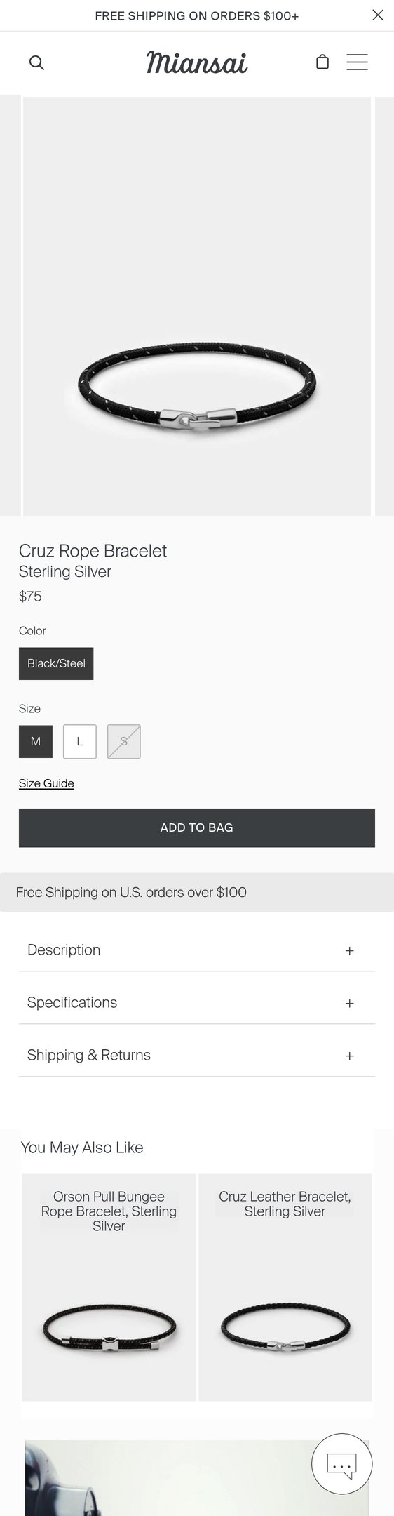 Jewelry product options include: bracelet for Cruz Rope Bracelet, Sterling Silver from Miansai.