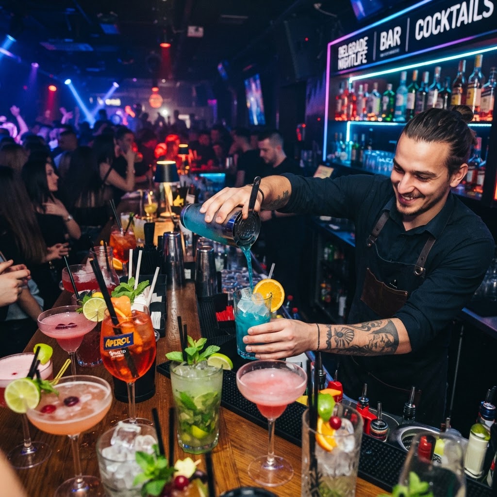 Bartender making cocktails in nightclub