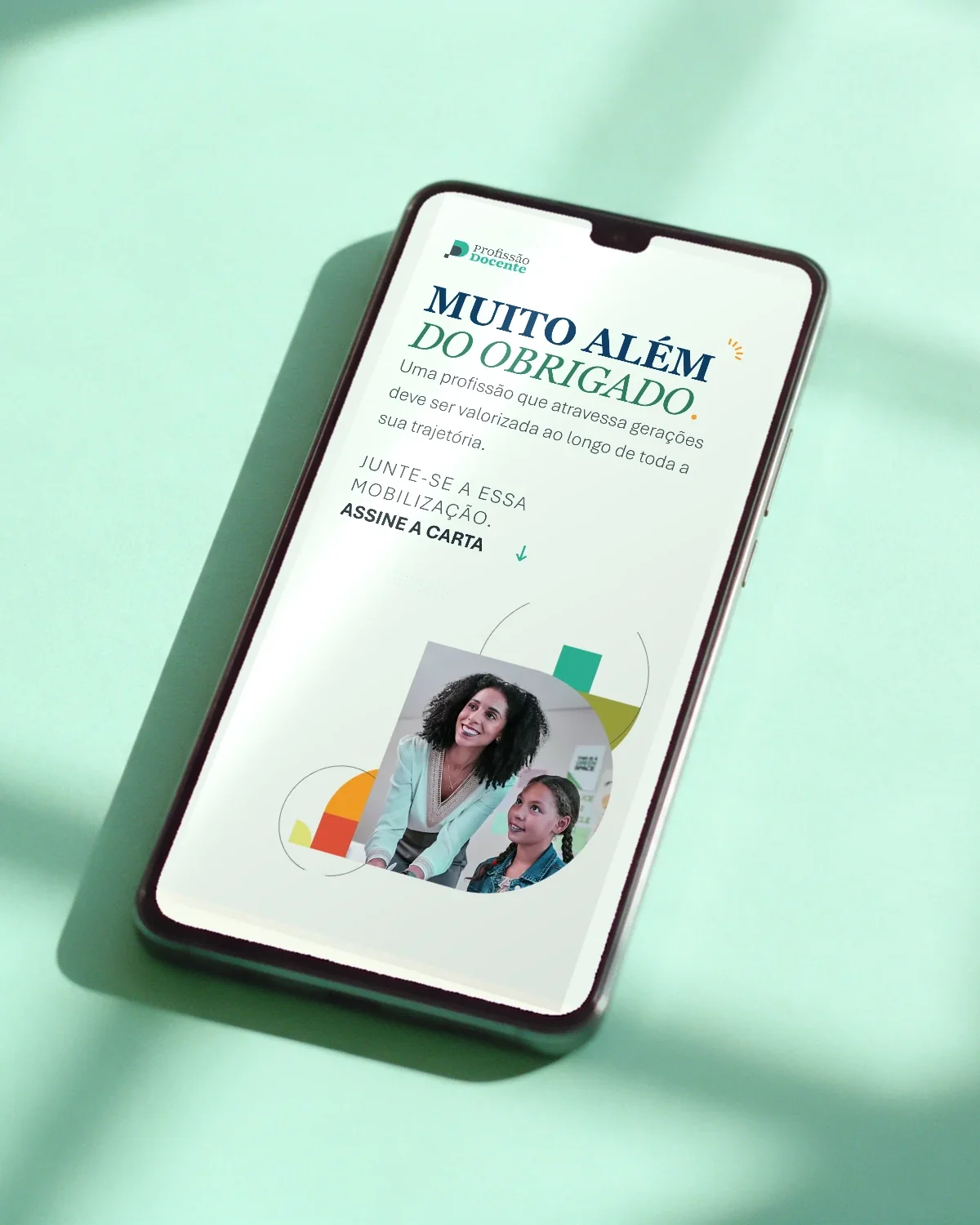 Landing Muito além do obrigado, da Profissão Docente, no celular