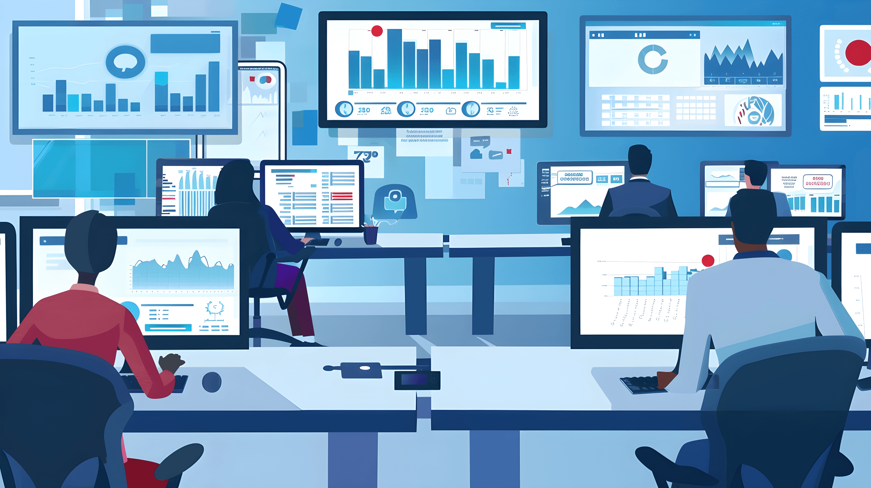 Office picture of people using computers to do GEO