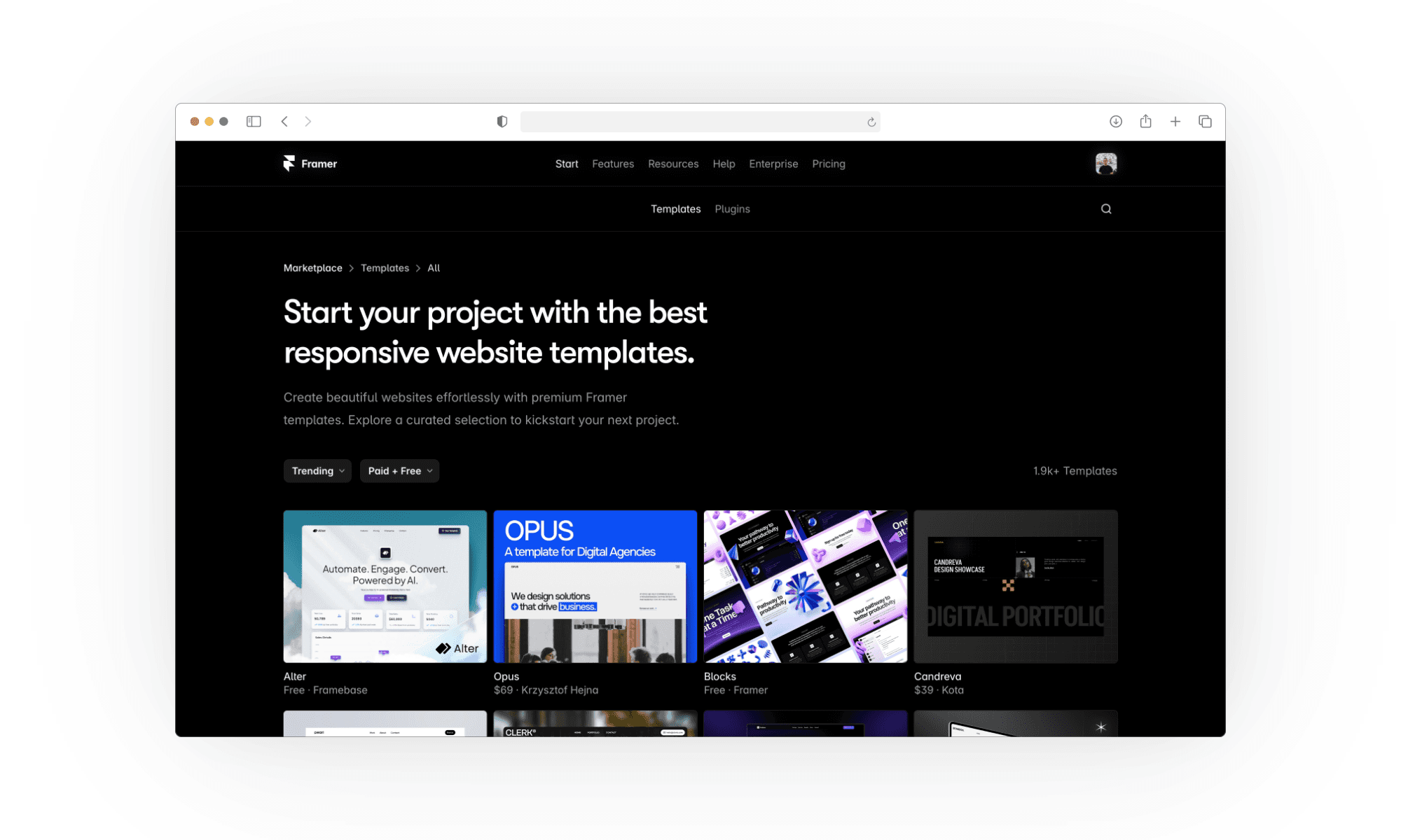 Framer marketplace to buy templates